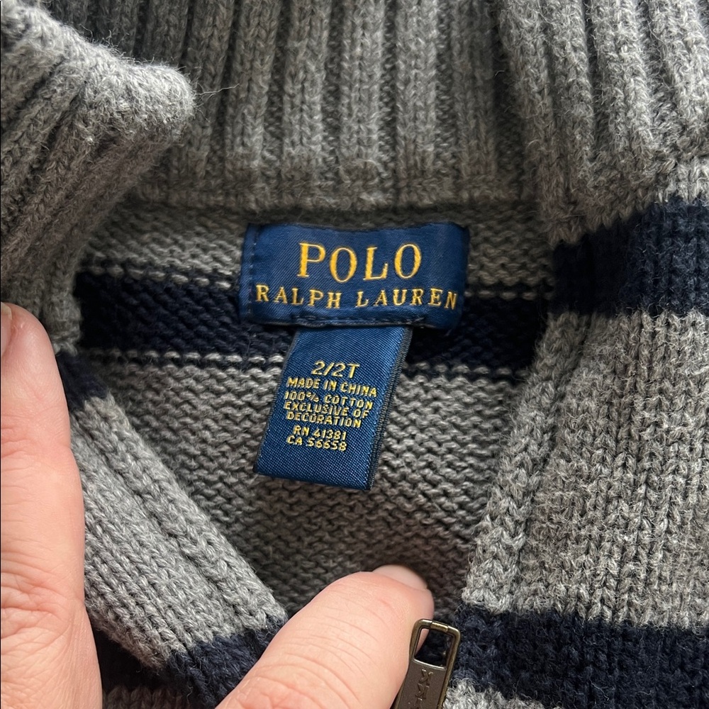 Polo by Ralph Lauren Gray and Navy Striped Sweater - Picture 2 of 2